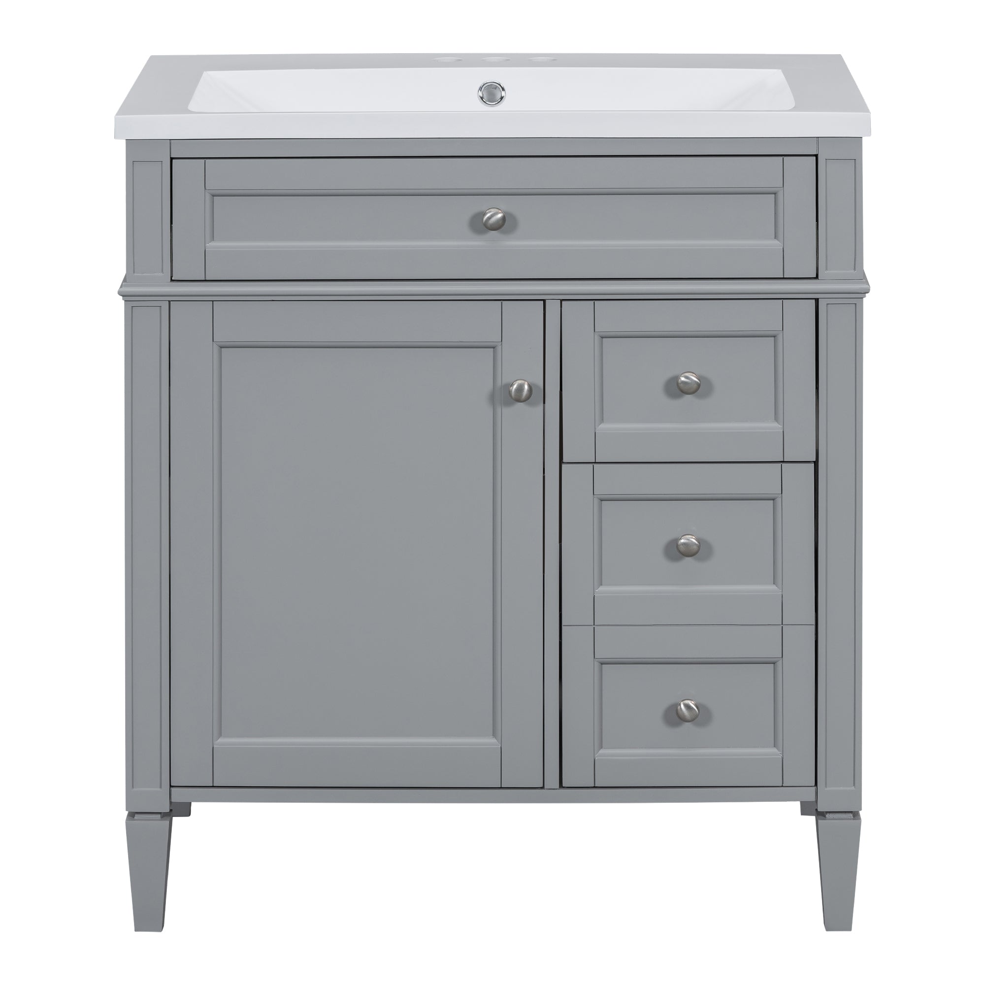 VanityFus 30-in Gray Bathroom Vanity Single Sink Combo with Resin Top Undermount 1 Soft Close Door 3 Drawers Adjustable Shelves